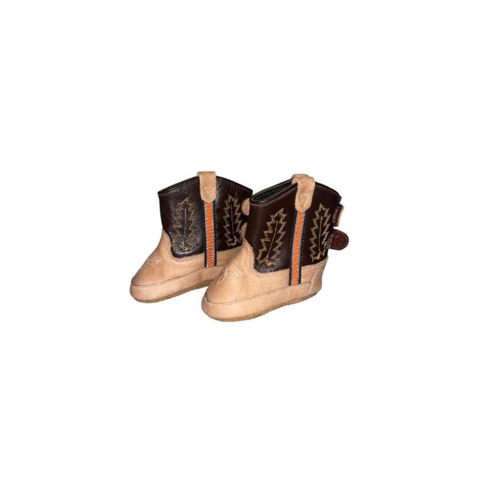Old West Brown and Tan Leather Cowboy Boots - Baby Size 2